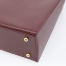 Cartier Turn Lock Hand Bag Leather Bordeaux Gold Auth ki6988M-12