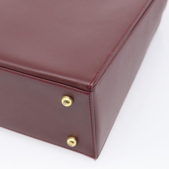 Cartier Turn Lock Hand Bag Leather Bordeaux Gold Auth ki6988M
