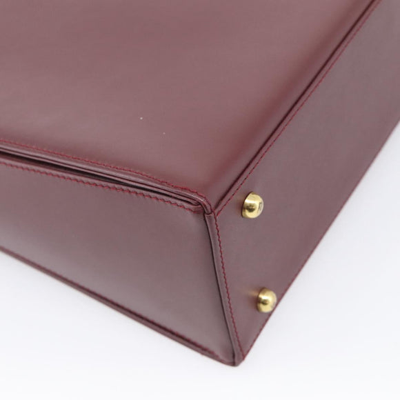 Cartier Turn Lock Hand Bag Leather Bordeaux Gold Auth ki6988M