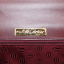 Cartier Turn Lock Hand Bag Leather Bordeaux Gold Auth ki6988M-14