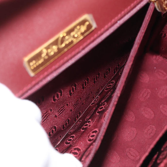 Cartier Turn Lock Hand Bag Leather Bordeaux Gold Auth ki6988M