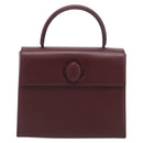 Cartier Turn Lock Hand Bag Leather Bordeaux Gold Auth ki6988M-2