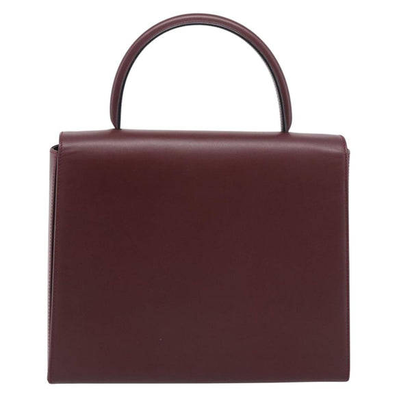 Cartier Turn Lock Hand Bag Leather Bordeaux Gold Auth ki6988M