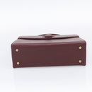 Cartier Turn Lock Hand Bag Leather Bordeaux Gold Auth ki6988M-9