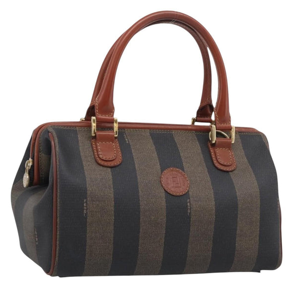 FENDI Pequin Canvas Mini Boston Bag PVC Black Brown Auth ki6990A