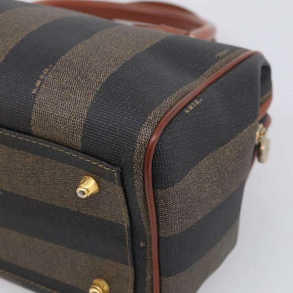 FENDI Pequin Canvas Mini Boston Bag PVC Black Brown Auth ki6990A