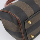 FENDI Pequin Canvas Mini Boston Bag PVC Black Brown Auth ki6990A-13