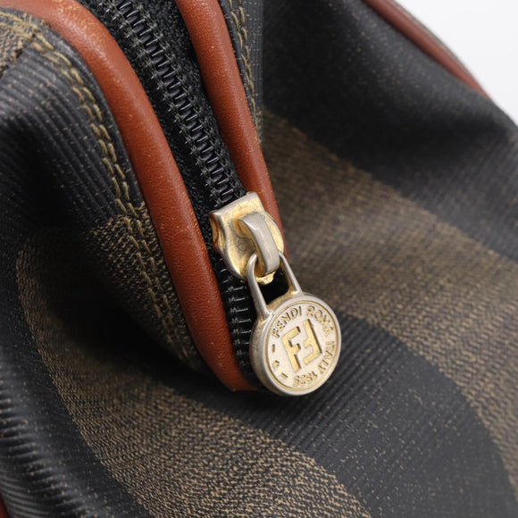 FENDI Pequin Canvas Mini Boston Bag PVC Black Brown Auth ki6990A