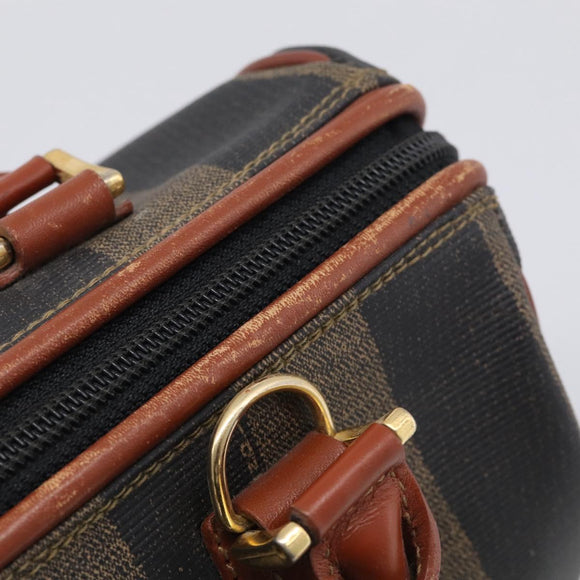 FENDI Pequin Canvas Mini Boston Bag PVC Black Brown Auth ki6990A