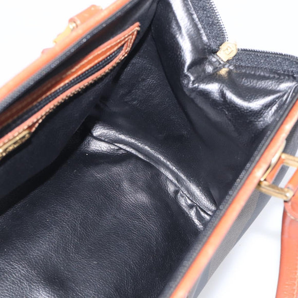 FENDI Pequin Canvas Mini Boston Bag PVC Black Brown Auth ki6990A