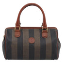 FENDI Pequin Canvas Mini Boston Bag PVC Black Brown Auth ki6990A-2