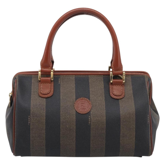 FENDI Pequin Canvas Mini Boston Bag PVC Black Brown Auth ki6990A