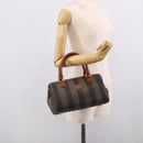 FENDI Pequin Canvas Mini Boston Bag PVC Black Brown Auth ki6990A-23