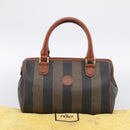 FENDI Pequin Canvas Mini Boston Bag PVC Black Brown Auth ki6990A-24