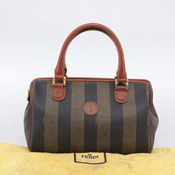 FENDI Pequin Canvas Mini Boston Bag PVC Black Brown Auth ki6990A