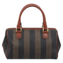 FENDI Pequin Canvas Mini Boston Bag PVC Black Brown Auth ki6990A-3