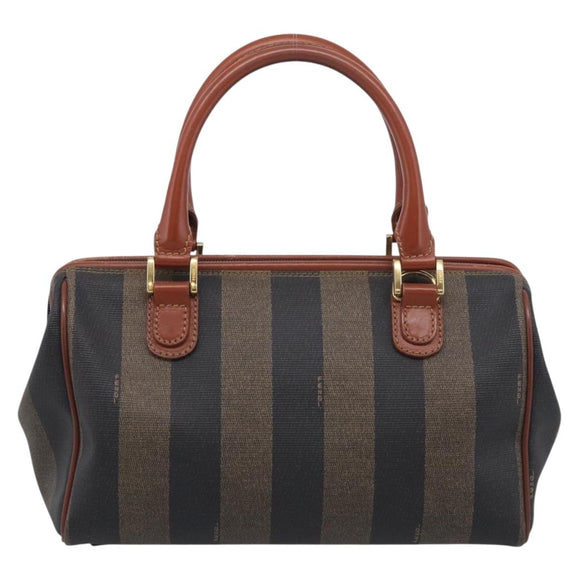 FENDI Pequin Canvas Mini Boston Bag PVC Black Brown Auth ki6990A