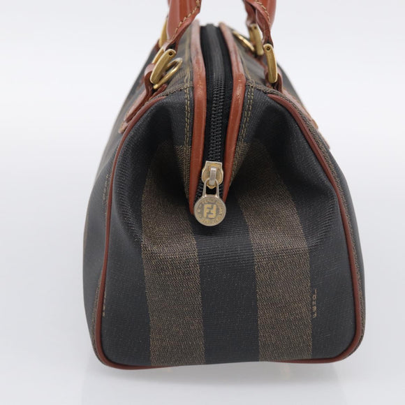 FENDI Pequin Canvas Mini Boston Bag PVC Black Brown Auth ki6990A