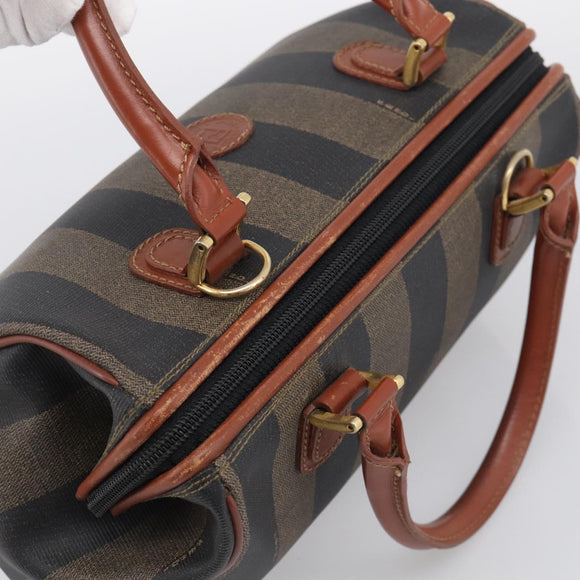 FENDI Pequin Canvas Mini Boston Bag PVC Black Brown Auth ki6990A