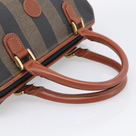 FENDI Pequin Canvas Mini Boston Bag PVC Black Brown Auth ki6990A