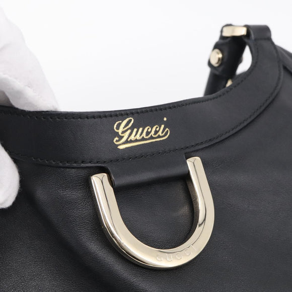 GUCCI Abbey Shoulder Bag Leather Black Gold 189835 Auth ki6992M