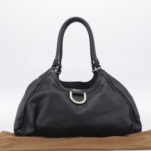 GUCCI Abbey Shoulder Bag Leather Black Gold 189835 Auth ki6992M