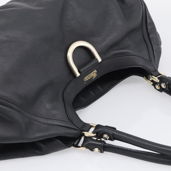 GUCCI Abbey Shoulder Bag Leather Black Gold 189835 Auth ki6992M