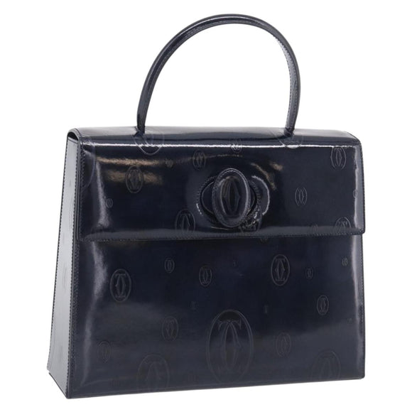 Cartier Turn Lock Hand Bag Patent Leather Black Auth ki6996M