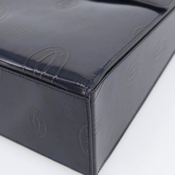 Cartier Turn Lock Hand Bag Patent Leather Black Auth ki6996M