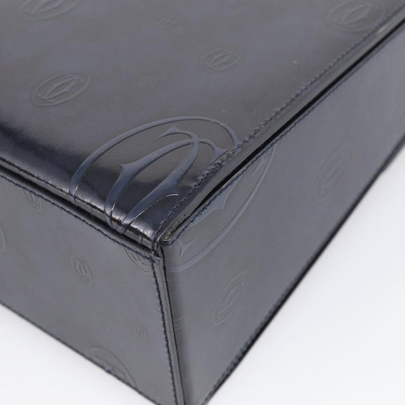 Cartier Turn Lock Hand Bag Patent Leather Black Auth ki6996M