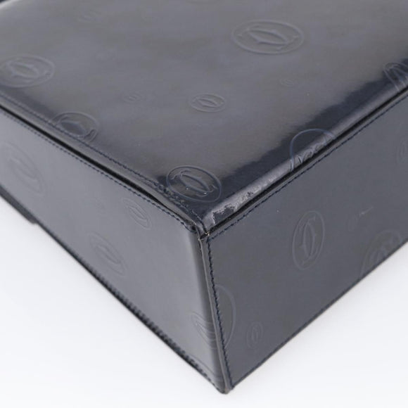 Cartier Turn Lock Hand Bag Patent Leather Black Auth ki6996M