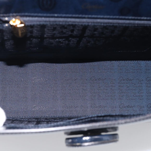 Cartier Turn Lock Hand Bag Patent Leather Black Auth ki6996M