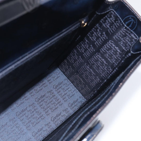 Cartier Turn Lock Hand Bag Patent Leather Black Auth ki6996M