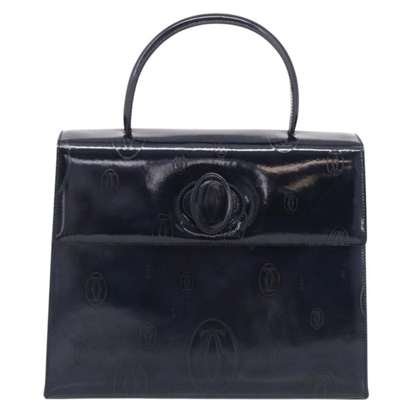 Cartier Turn Lock Hand Bag Patent Leather Black Auth ki6996M