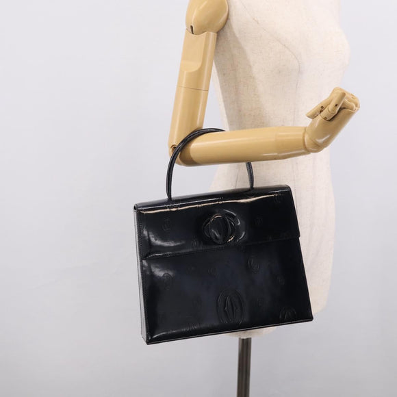 Cartier Turn Lock Hand Bag Patent Leather Black Auth ki6996M