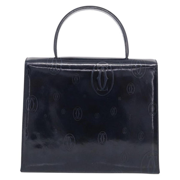 Cartier Turn Lock Hand Bag Patent Leather Black Auth ki6996M