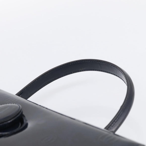 Cartier Turn Lock Hand Bag Patent Leather Black Auth ki6996M