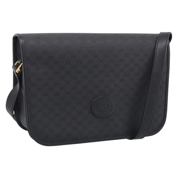 GUCCI Micro GG Canvas Shoulder Bag PVC Black Gold Auth ki6997A