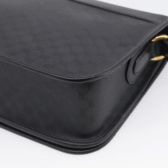 GUCCI Micro GG Canvas Shoulder Bag PVC Black Gold Auth ki6997A