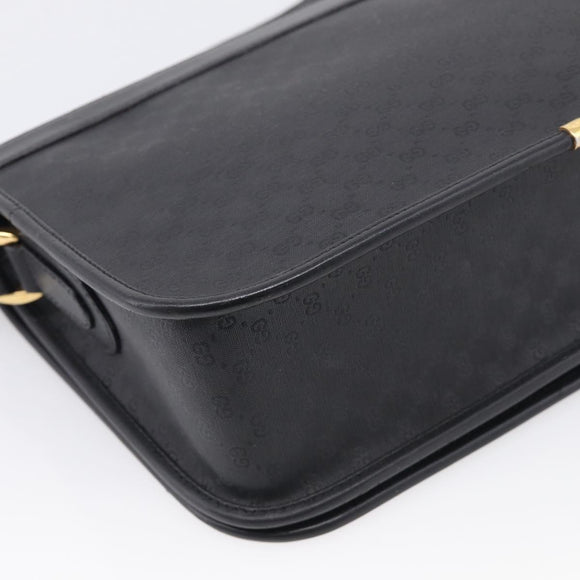 GUCCI Micro GG Canvas Shoulder Bag PVC Black Gold Auth ki6997A