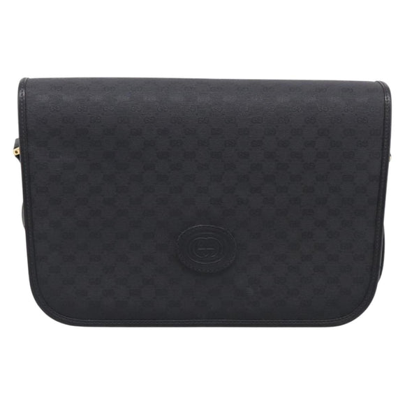 GUCCI Micro GG Canvas Shoulder Bag PVC Black Gold Auth ki6997A