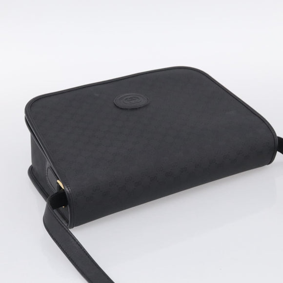 GUCCI Micro GG Canvas Shoulder Bag PVC Black Gold Auth ki6997A