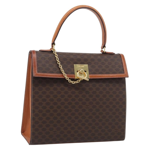 CELINE Macadam Canvas Hand Bag PVC Leather Brown Gold Auth ki6998M
