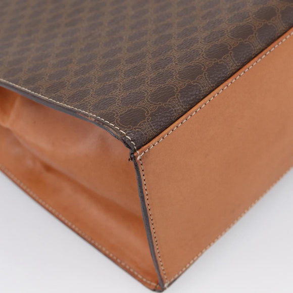 CELINE Macadam Canvas Hand Bag PVC Leather Brown Gold Auth ki6998M