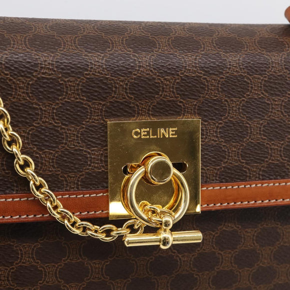 CELINE Macadam Canvas Hand Bag PVC Leather Brown Gold Auth ki6998M
