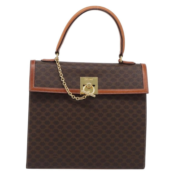 CELINE Macadam Canvas Hand Bag PVC Leather Brown Gold Auth ki6998M