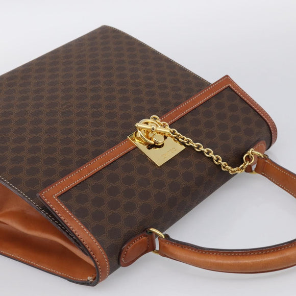 CELINE Macadam Canvas Hand Bag PVC Leather Brown Gold Auth ki6998M
