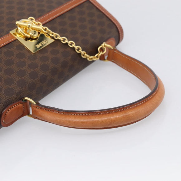 CELINE Macadam Canvas Hand Bag PVC Leather Brown Gold Auth ki6998M