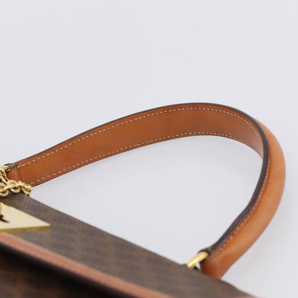 CELINE Macadam Canvas Hand Bag PVC Leather Brown Gold Auth ki6998M