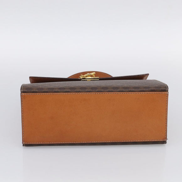 CELINE Macadam Canvas Hand Bag PVC Leather Brown Gold Auth ki6998M